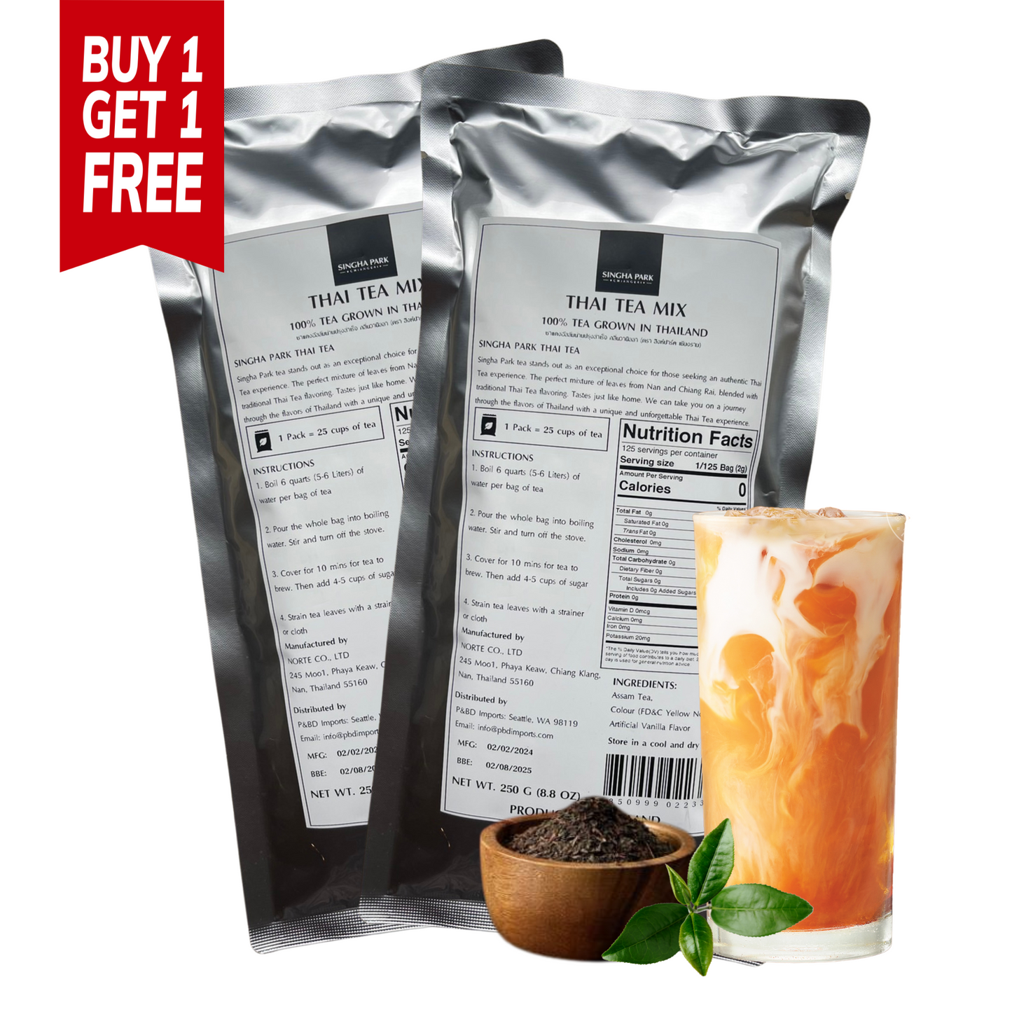 BUY 1 GET 1 FREE - Thai Tea Mix For Restaurant - Loose Leaves Tea - Bag size 250g